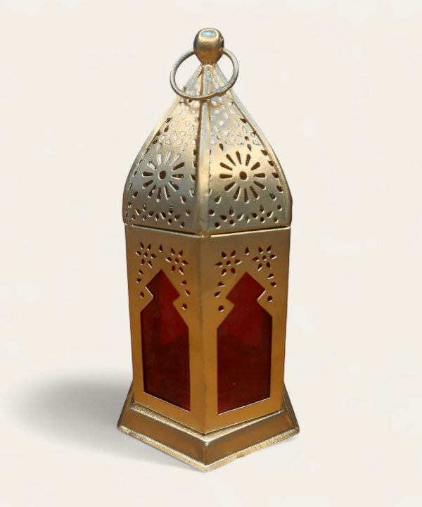 Metal & Glass Lantern, Little Moroccan Lantern, Mini Glass Lantern -Red Color