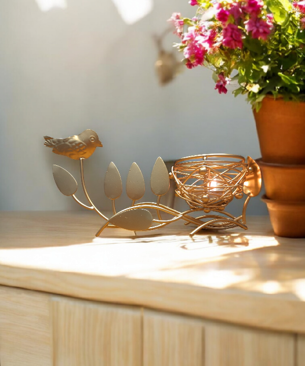 Bird On Branch Metal Tealight Holder