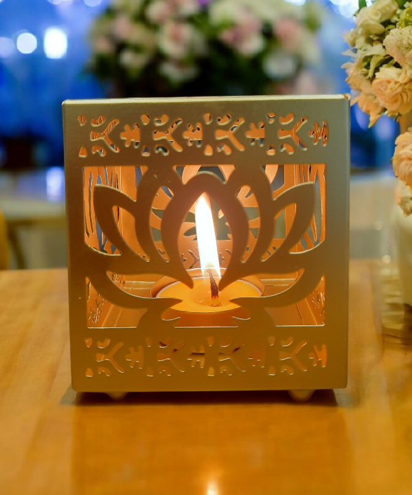 Lotus Flower Lantern, Lotus Flower Decor, Metal Tealight Holder