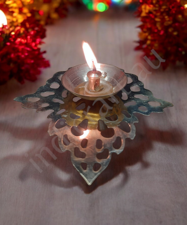 Leaf Shape Brass Diya Lamp, Akhand Diya with Gift Box
