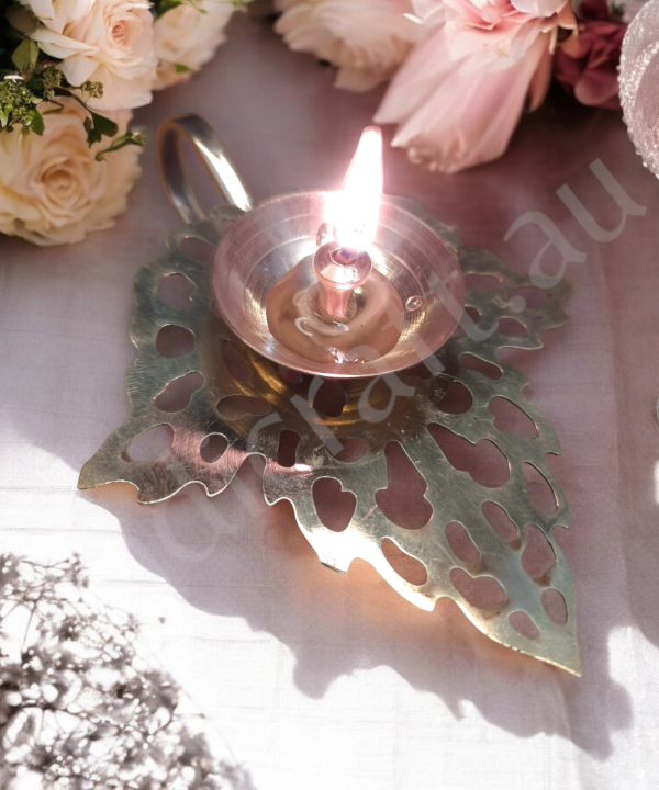 Leaf Shape Brass Diya Lamp, Akhand Diya with Gift Box