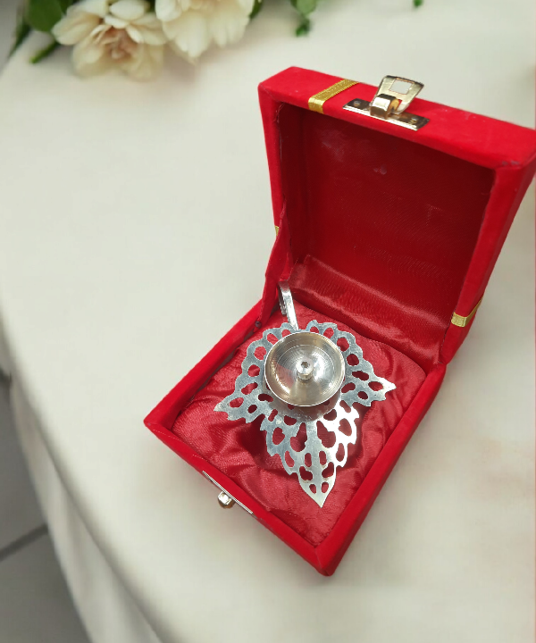 Leaf Shape Brass Diya Lamp, Akhand Diya with Gift Box