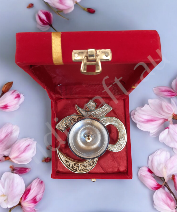 Om Brass Diya With Velvet Gift Box, Akhand Diya with Gift Box