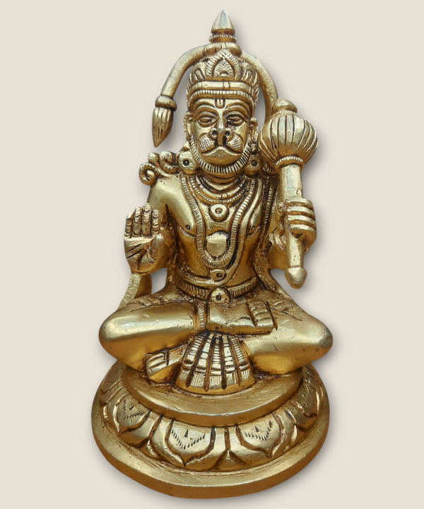 Hanuman Brass Statue With Golden Finish, Lord Hanuman Idol in Brass, Brass Hanuman God Idol, Gift, Home Decor