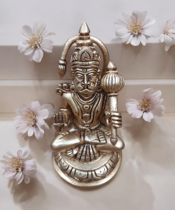 Hanuman Brass Statue With Golden Finish, Lord Hanuman Idol in Brass, Brass Hanuman God Idol, Gift, Home Decor