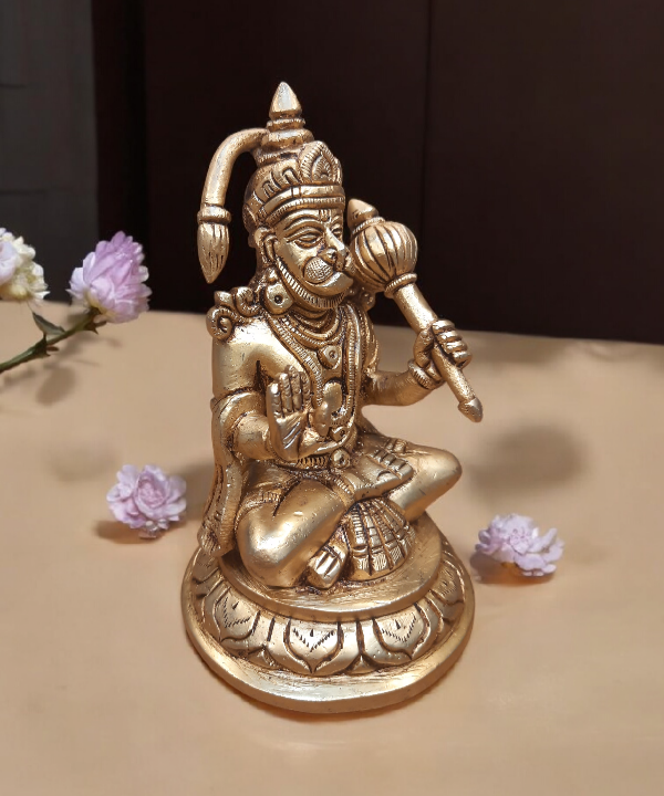 Hanuman Brass Statue With Golden Finish, Lord Hanuman Idol in Brass, Brass Hanuman God Idol, Gift, Home Decor