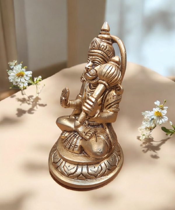 Hanuman Brass Statue With Golden Finish, Lord Hanuman Idol in Brass, Brass Hanuman God Idol, Gift, Home Decor