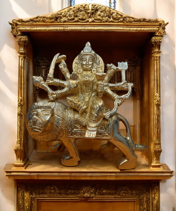 Brass Durga Idol, Divine Shakti Goddess Statue for Home Temple & Puja