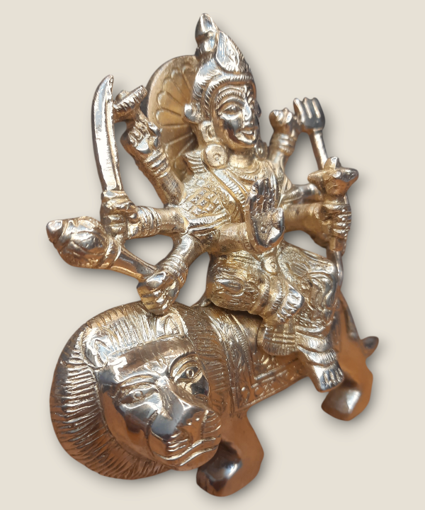 Brass Durga Idol, Divine Shakti Goddess Statue for Home Temple & Puja