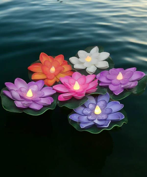 6 pc Multicolor Water Sensor Lotus, Decorative Floating Lotus Light