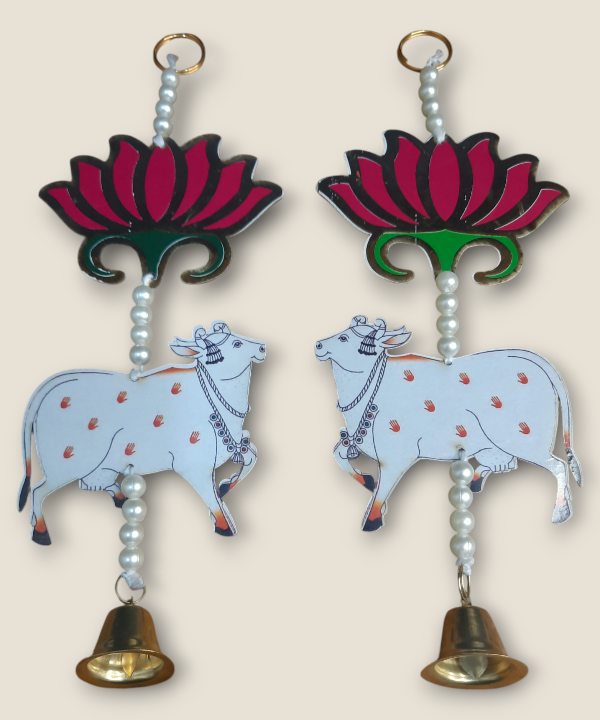 Pack of 2 Lotus Cow Tassel Style Hanging with Bell