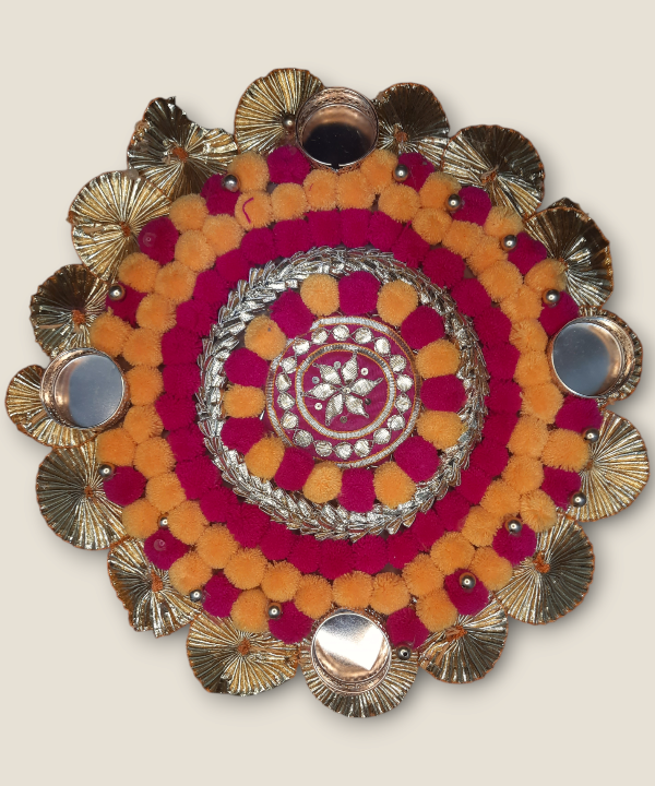 1pc Round PomPom Rangoli Tea Light Candle Holder