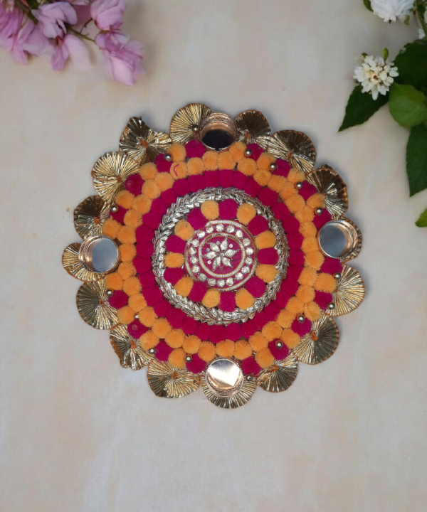 1pc Round PomPom Rangoli Tea Light Candle Holder