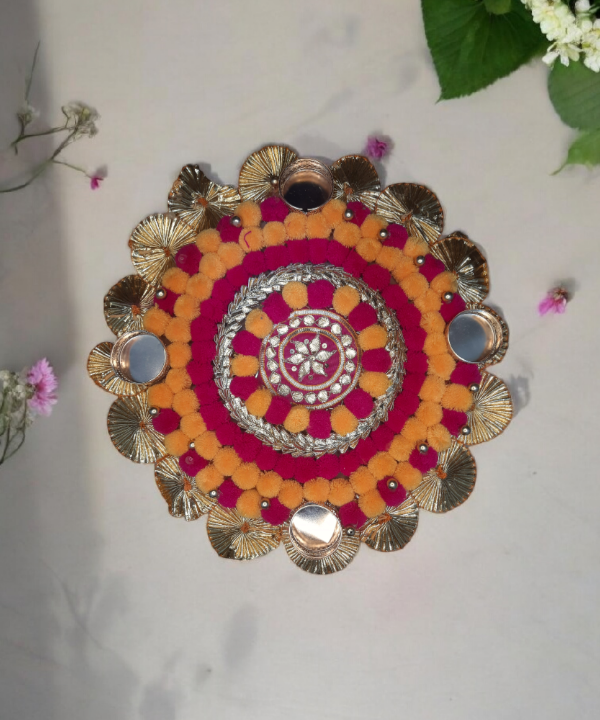 1pc Round PomPom Rangoli Tea Light Candle Holder