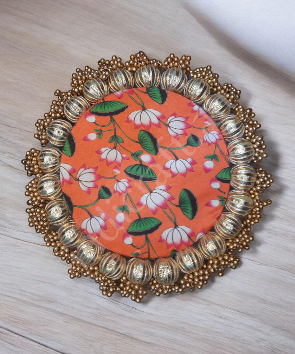 1 pc 9inch Multicolor Circular Handcrafted Decorative Base Mat with Traditional Pattern