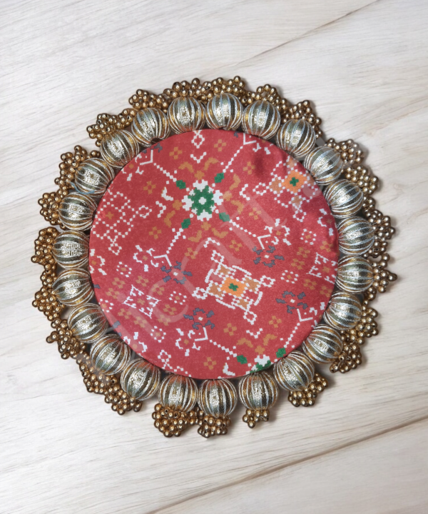 1 pc 9inch Multicolor Circular Handcrafted Decorative Base Mat with Traditional Pattern