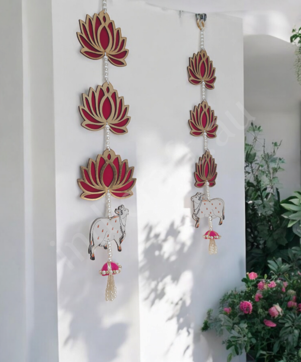 1 Pair Handmade Pichwai Cow and Lotus Wall Hanging for Decoration, Diwali Decoration, Floral Decoration