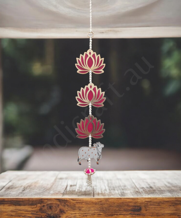1 Pair Handmade Pichwai Cow and Lotus Wall Hanging for Decoration, Diwali Decoration, Floral Decoration