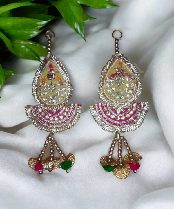 Shubh Labh Traditional Decorative Hanging Pair – Ethnic Beaded Wall Hanging for Door & Pooja Room (Set Of 2)