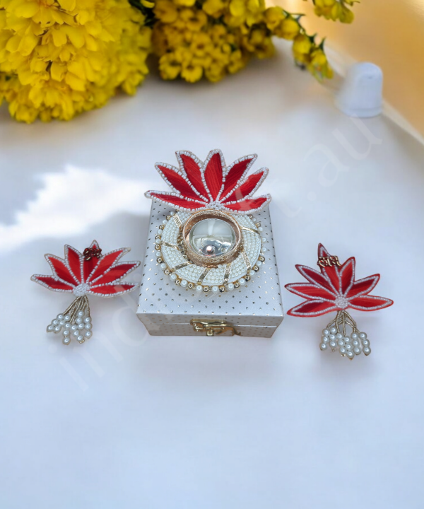 Handcrafted Lotus Tealight Candle Holder with Shubh Labh Pearl Hanging in a Box
