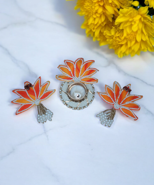 Handcrafted Lotus Tealight Candle Holder with Shubh Labh Pearl Hanging in a Box