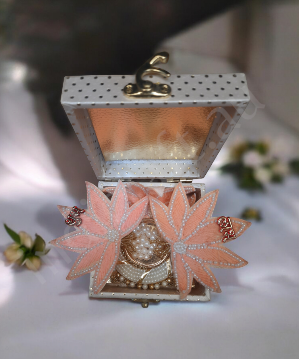Handcrafted Lotus Tealight Candle Holder with Shubh Labh Pearl Hanging in a Box