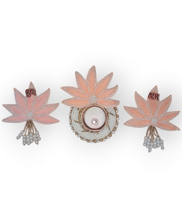 Handcrafted Lotus Tealight Candle Holder with Shubh Labh Pearl Hanging in a Box