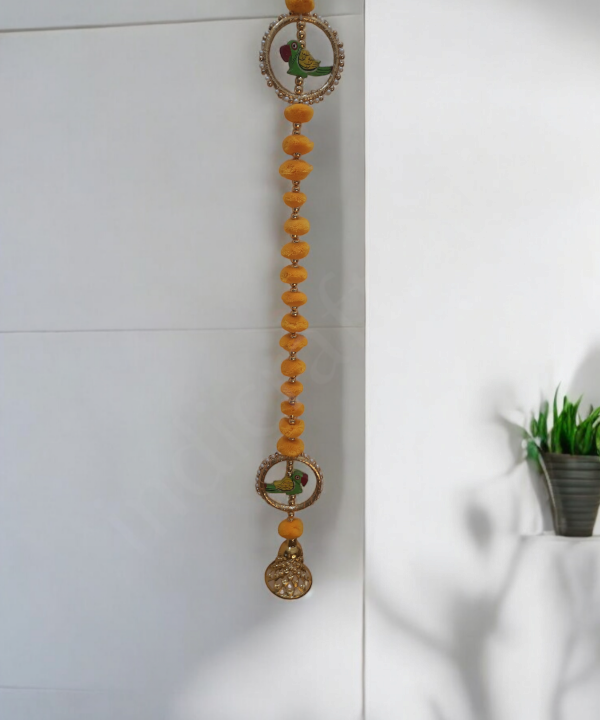 Handmade Woolen Marigold Wall Hanging with Parrot Embellishment – Festive Hanging for Home Decor, 1 Pair