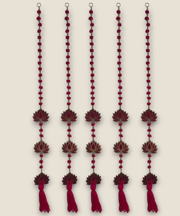 Red Lotus Hanging Toran String with Beads & Tassel – Traditional Indian Wall Decor 1Pair