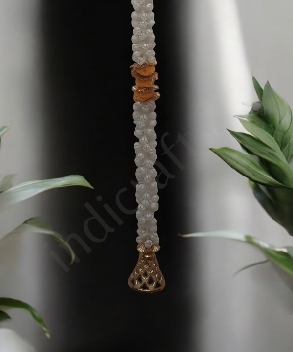 Mogra Inspired Door Hanging String – Elegant Floral Beaded Garland with Golden Bell 1Pair