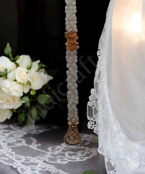 Mogra Inspired Door Hanging String – Elegant Floral Beaded Garland with Golden Bell 1Pair