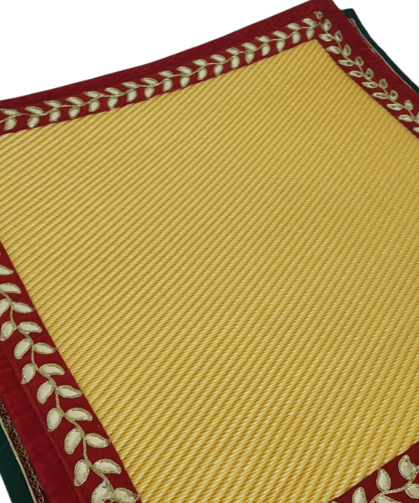 Yellow Nylon Handmade Chatai/Mat with Red & Golden sequins work on the Trim/Lace 24x24 (in inch)