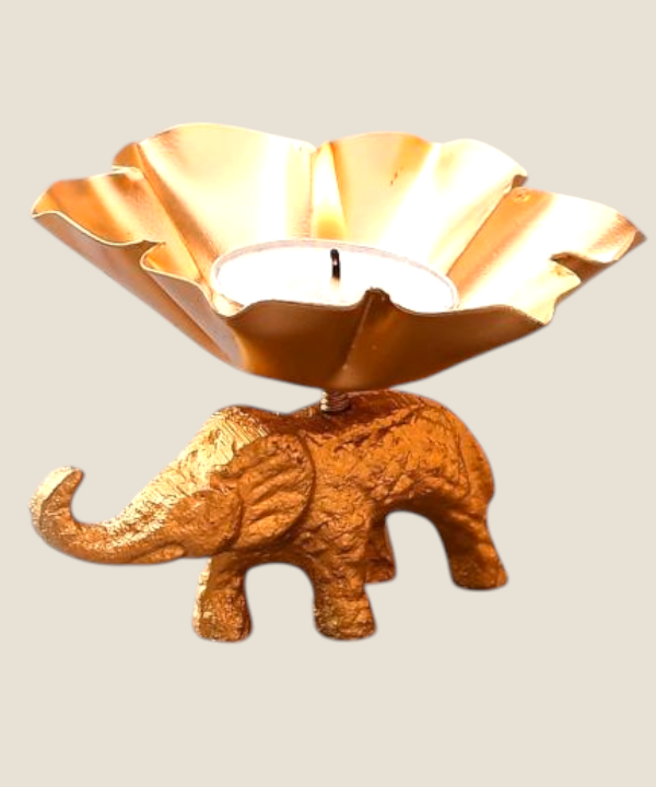Golden Elephant Tealight Candle Holder – Decorative Diya Stand for Home, Festive Decor, Pooja & Gifting