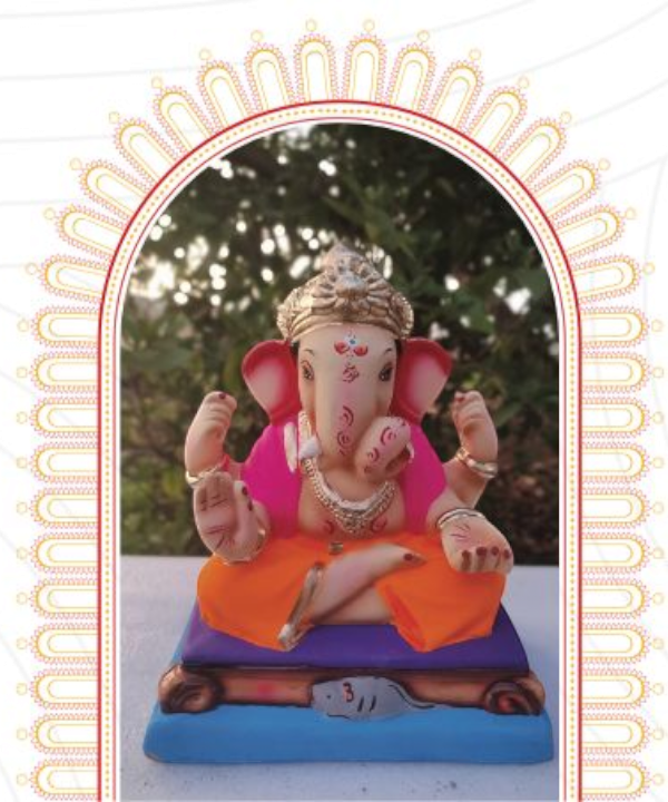 10" Eco-Friendly Clay Dagdusheth Ganesha Idol : HandPainted