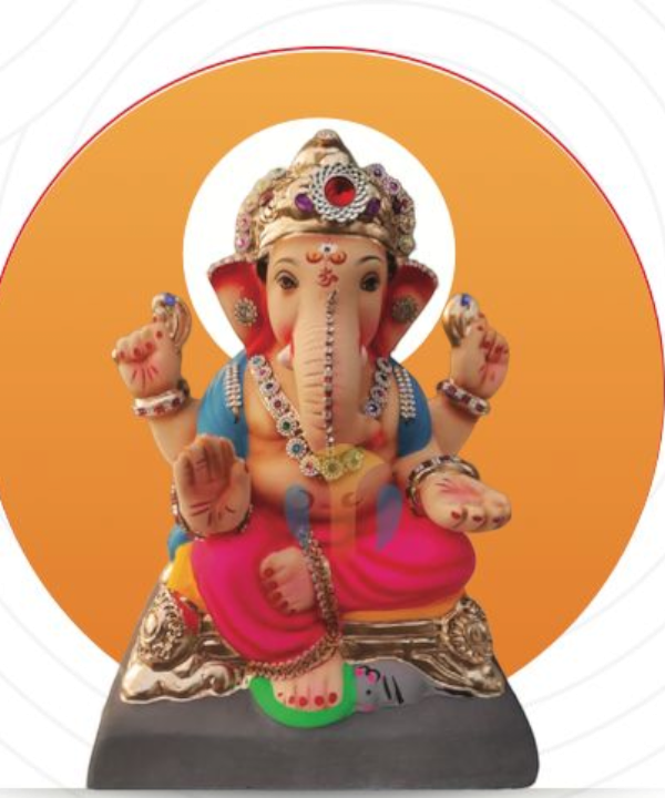 10" Eco-Friendly Clay Dagadu Sheth Ganpati Idol : HandPainted,Diamond Work