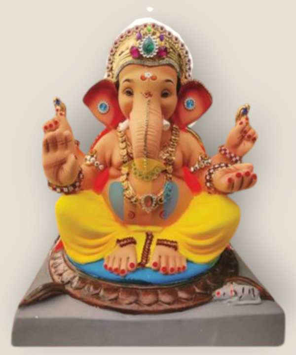 15" Eco-Friendly Clay Ganpati Idol : HandPainted,Diamond Work