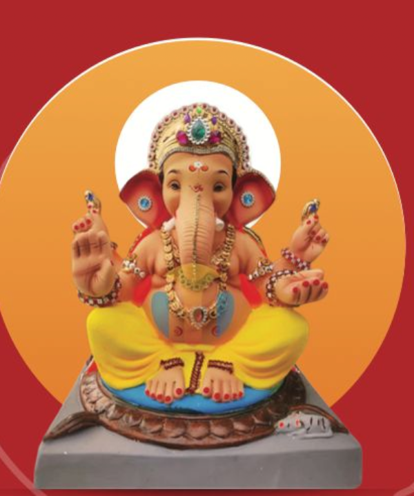 15" Eco-Friendly Clay Ganpati Idol : HandPainted,Diamond Work