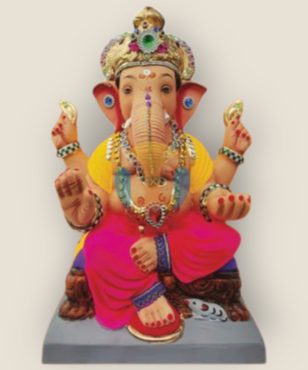 15" Eco-Friendly Clay Ganpati Idol : HandPainted,Diamond Work