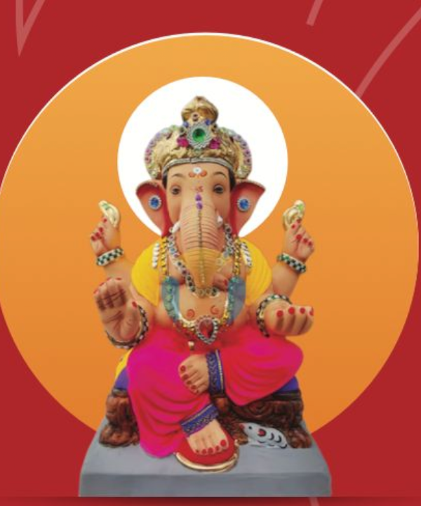 15" Eco-Friendly Clay Ganpati Idol : HandPainted,Diamond Work