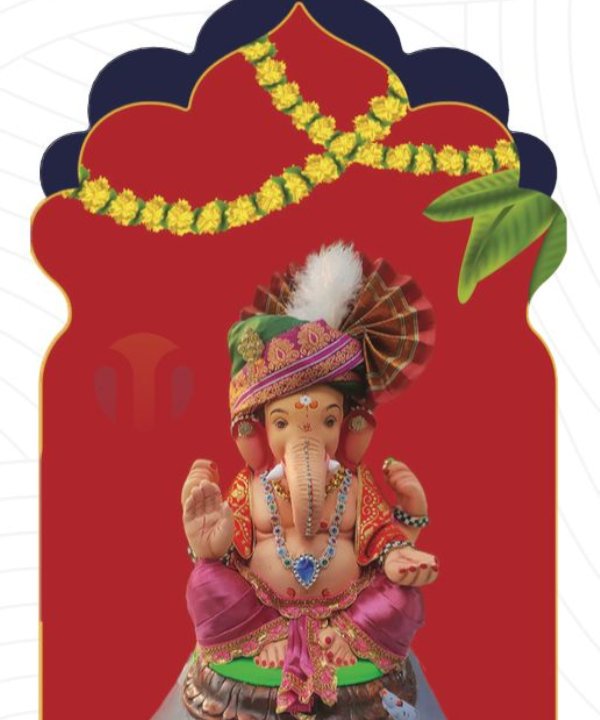 15" Eco-Friendly Clay Ganpati Idol : HandPainted,Diamond Work,Cloth Decoration