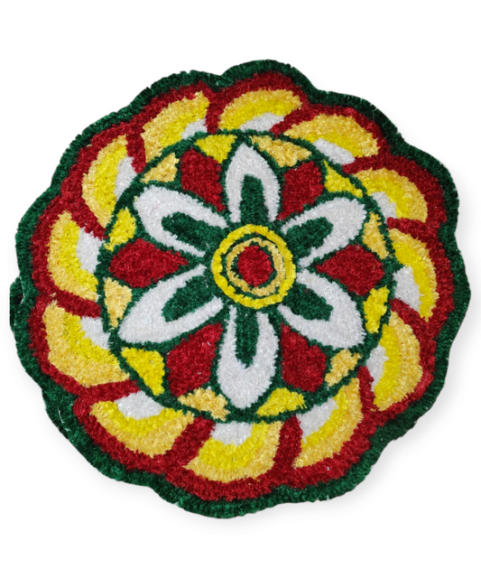 2 Feet Colorful Floral Rangoli Design Mat – Reusable Woolen & Canvas Floor Decor for Festivals & Pooja 1Pc