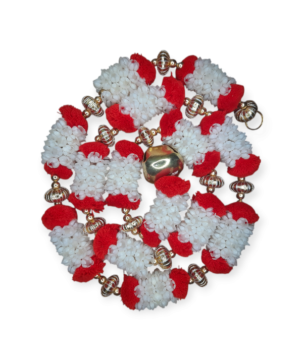 Artificial Jasmine Bud Garland with Pom-Poms & Bells – Decorative Toran for Home & Housewarming