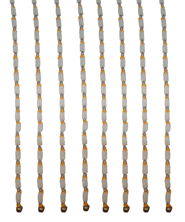 Artificial Jasmine Bud Garland with Pom-Poms & Bells – Decorative Toran for Home & Housewarming