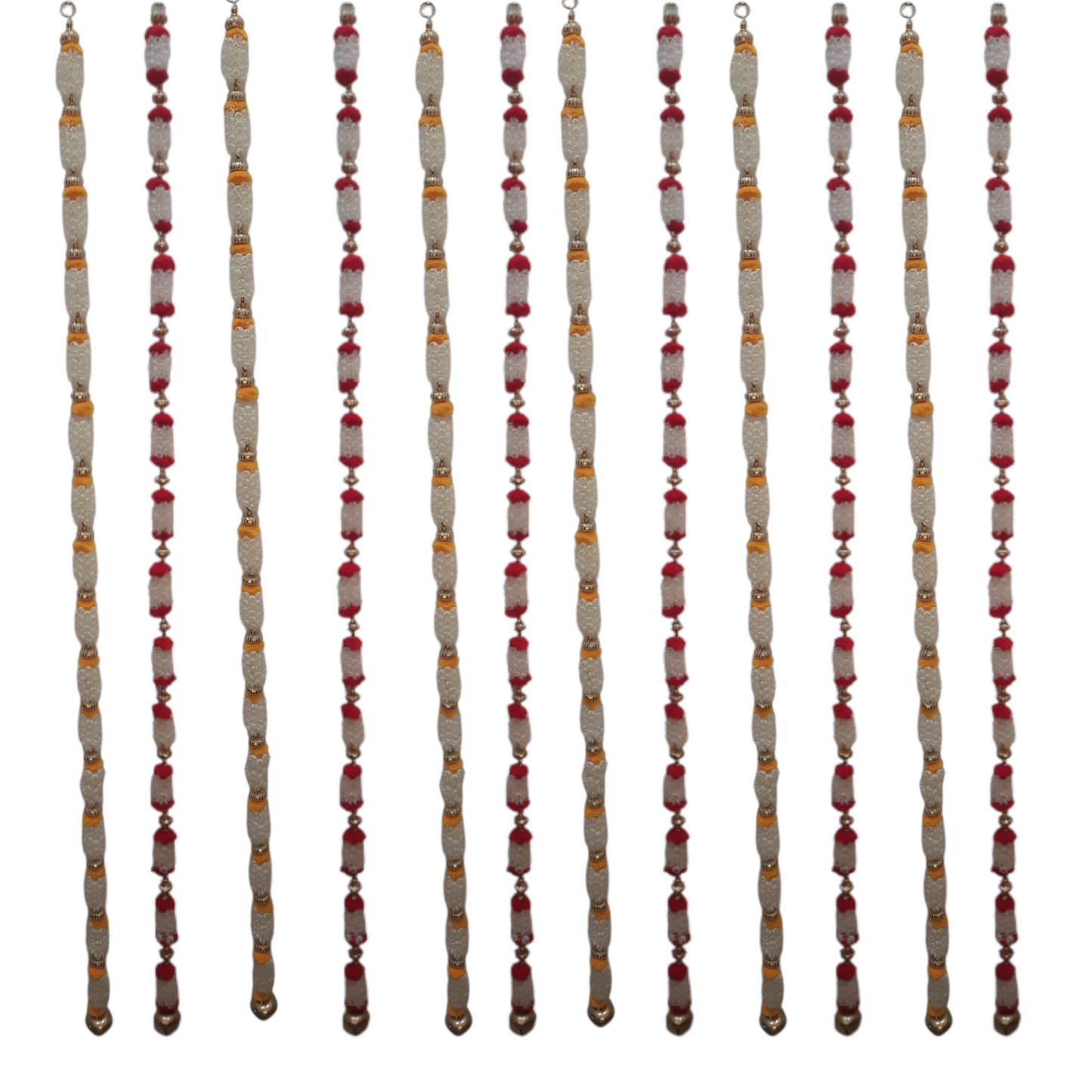 Artificial Jasmine Bud Garland with Pom-Poms & Bells – Decorative Toran for Home & Housewarming