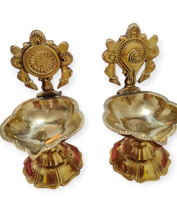 Brass Designer Diya Pair with Velvet Gift Box | Traditional Pooja Oil Lamp for Home Temple