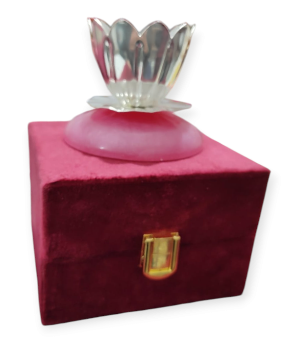 Silver Plated Lotus Diya with Velvet Box | Elegant Pooja Lamp for Home Temple & Gifting