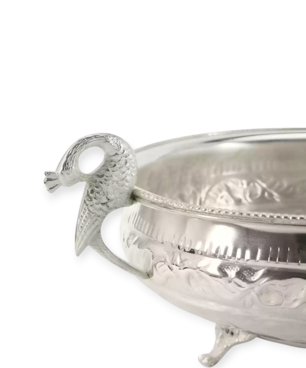 Silver Plated Peacock Handle Bowl with Velvet Box, Silver Urli, Urli for Pooja/puja Diwali, Decoration Items for Home, Office & Temples
