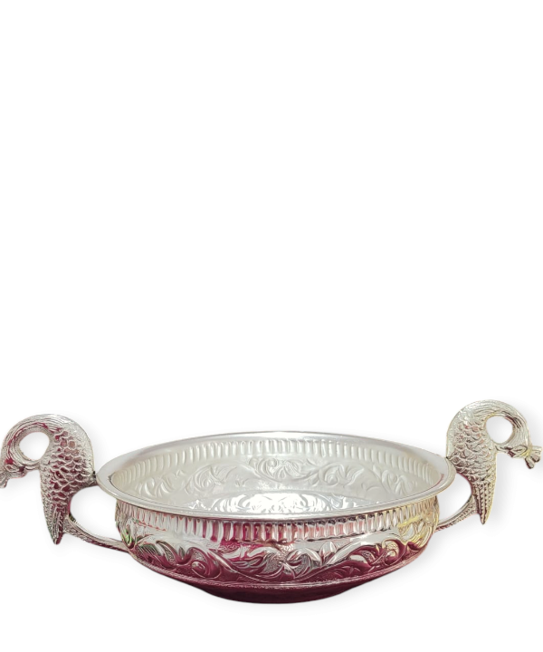 Silver Plated Peacock Handle Bowl with Velvet Box, Silver Urli, Urli for Pooja/puja Diwali, Decoration Items for Home, Office & Temples