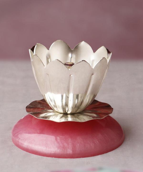 Silver Plated Lotus Diya with Velvet Box | Elegant Pooja Lamp for Home Temple & Gifting