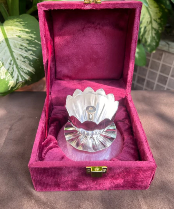 Silver Plated Lotus Diya with Velvet Box | Elegant Pooja Lamp for Home Temple & Gifting